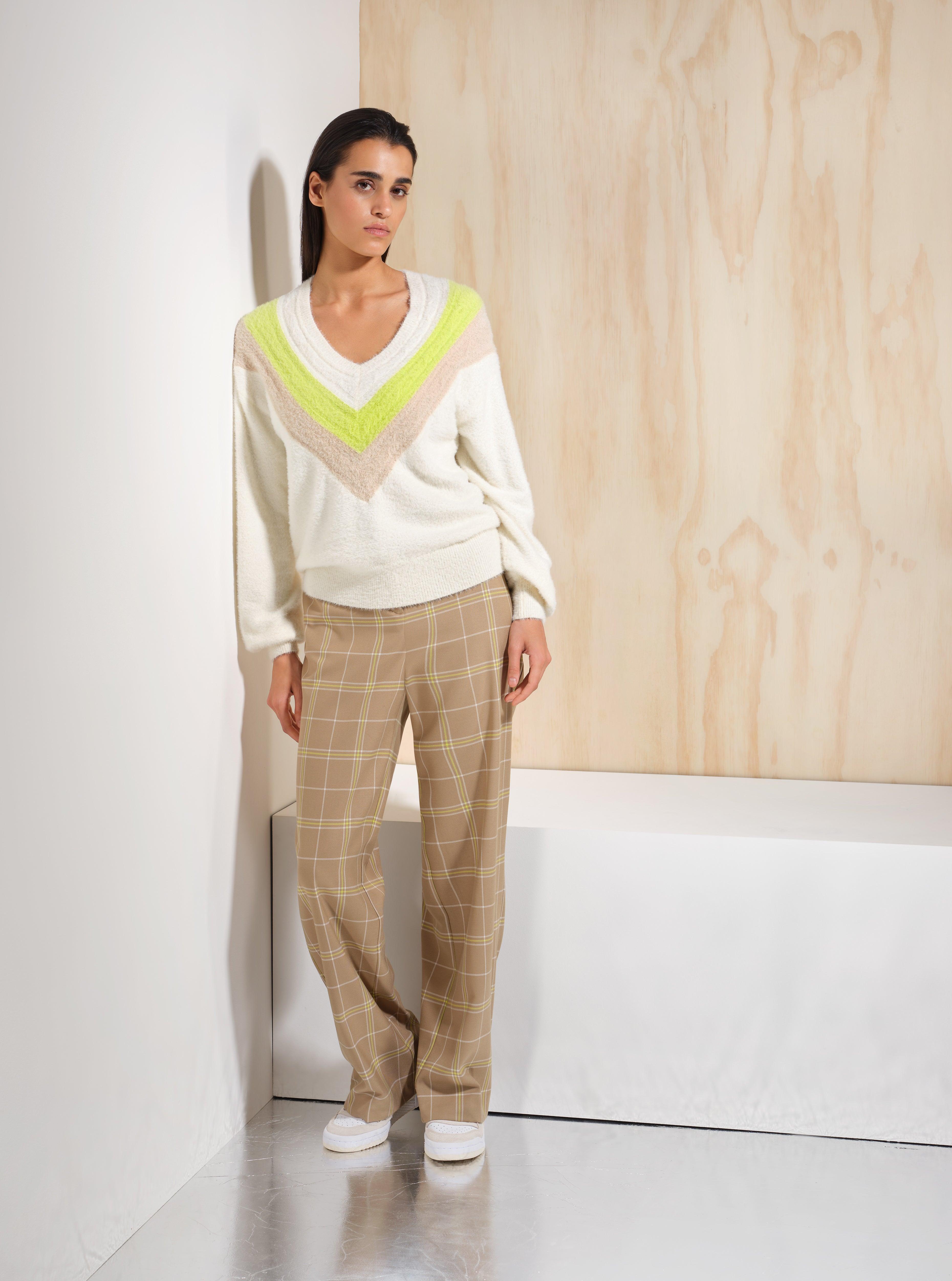 Broek Beige Atmos Fashion ( 8695 Noppe Lime ) - Delaere Womenswear