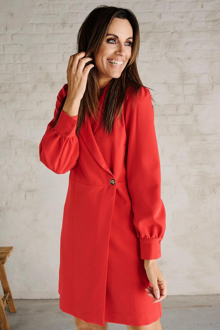 Kleedje Rood Leonie De Paris ( Flo Stretch/Koraal ) - Delaere Womenswear