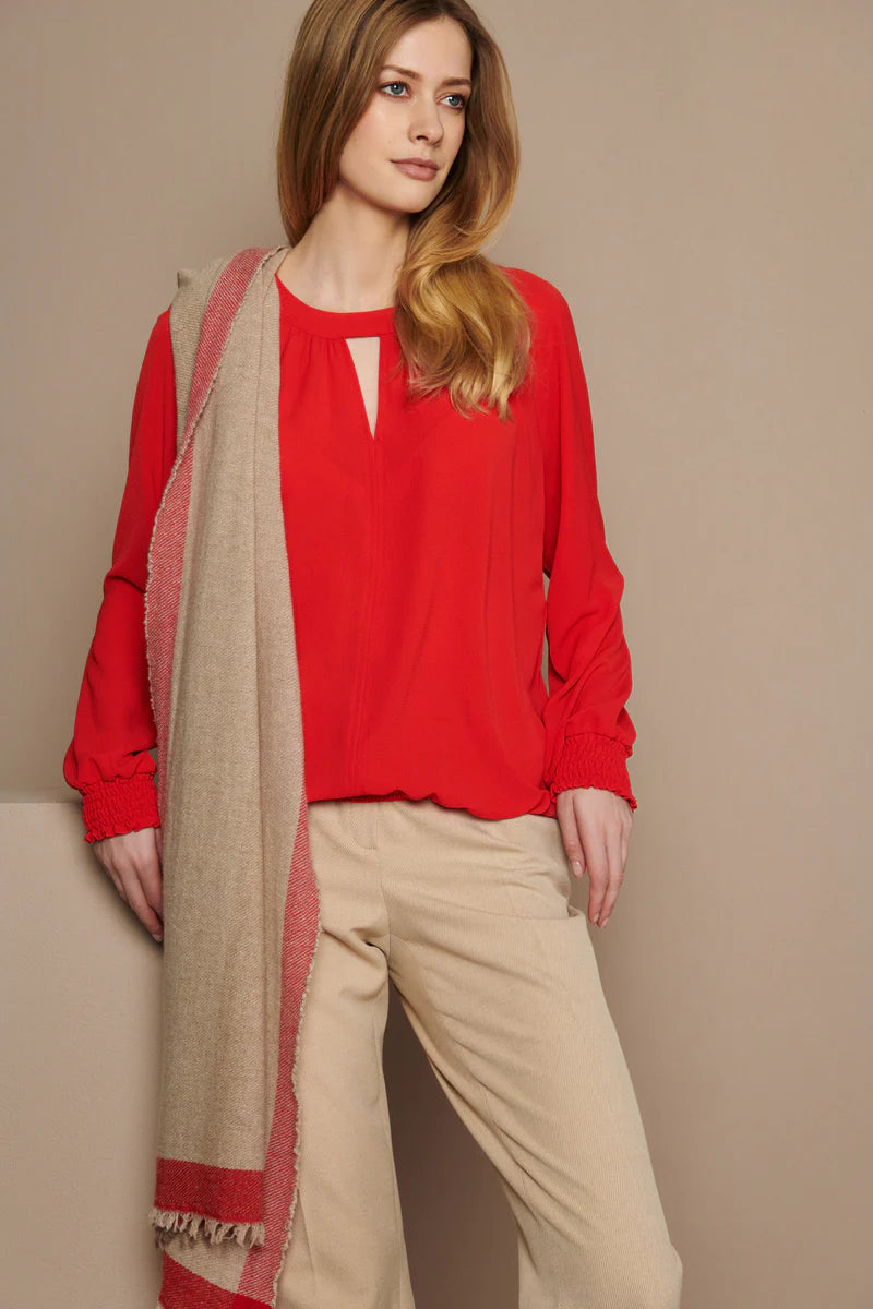Sjaal Beige Marie Mero ( Sc54/Bei+Red ) - Delaere Womenswear